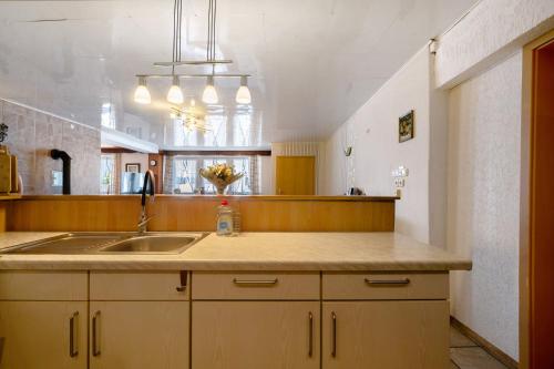 a kitchen with a sink and a counter top at Ferienwohnung Wiesental in Meisburg