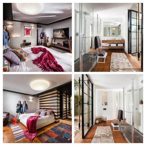 a collage of four pictures of a bedroom with a bed at וילה levi in Chorazim