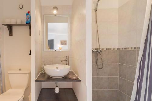 a bathroom with a sink and a shower at La Miellerie in Gréoux-les-Bains