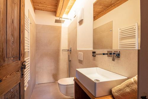 a bathroom with a sink and a toilet at Egger an der Lahn - Apt Nonno in San Genesio Atesino