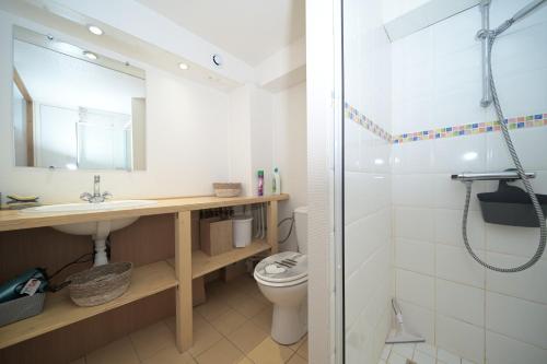 a bathroom with a sink and a toilet and a shower at Chalet Appartement Les Isards in Saint-Lary-Soulan