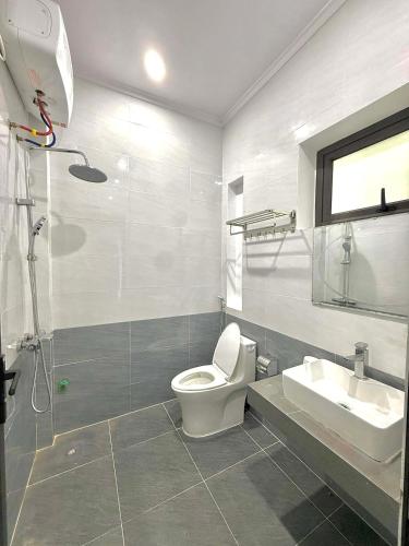 a bathroom with a toilet and a sink at De Paris Homestay in Cửa Lô