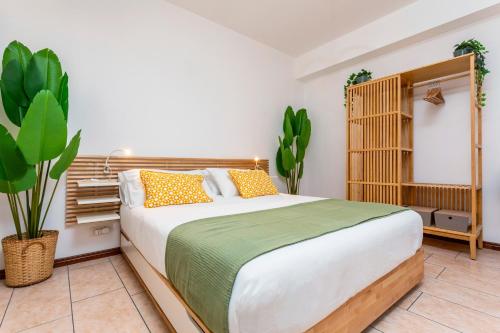 a bedroom with a large bed and a plant at Home Centrum 2 in Giarre