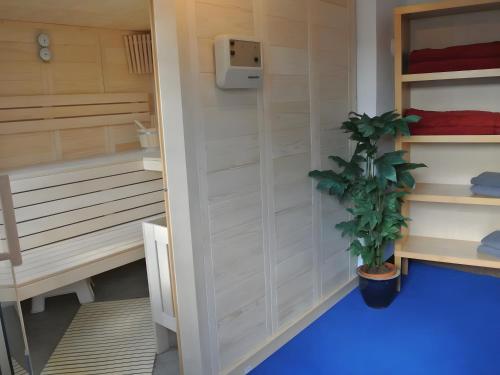a room with a sauna with a plant in it at Kleines Landhaus in Herbstein