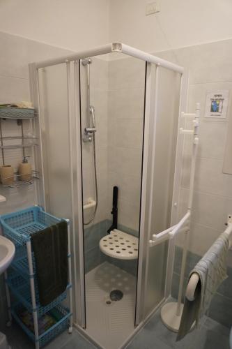 a shower with a toilet in a bathroom at Oliva's House con giardino in Palazzolo dello Stella
