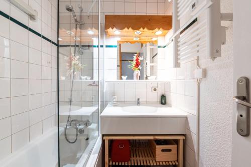 a bathroom with a sink and a shower at Le cheval blanc E7 in Valmorel