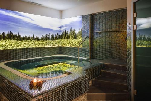a jacuzzi tub in a house with a mural at Hotel Natura in Zreče
