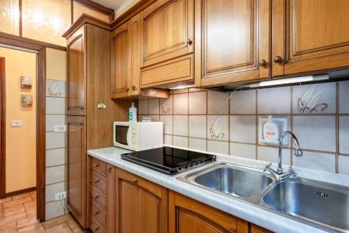 a kitchen with a sink and a microwave at Casa Gaia in Prataccio