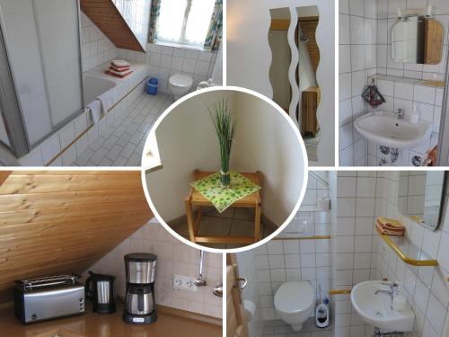 a collage of photos of a bathroom with a toilet and sink at Haus Sonntag in Frickingen