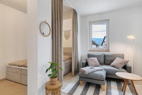 a living room with a couch and a table at Bodensee Apartment Lindau in Lindau