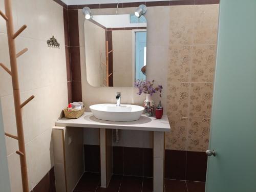a bathroom with a sink and a mirror at Gorgona in Loutra