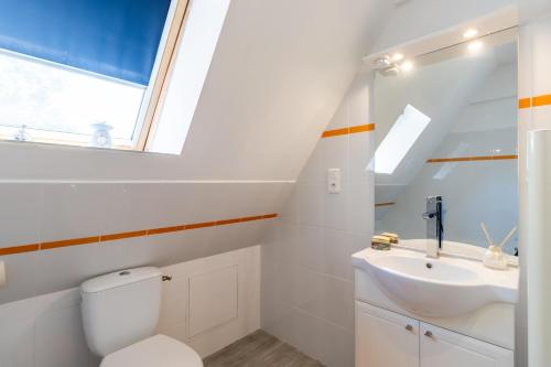 a bathroom with a toilet and a sink at Belle Ferme Périgourdine in Sainte-Foy-de-Longas