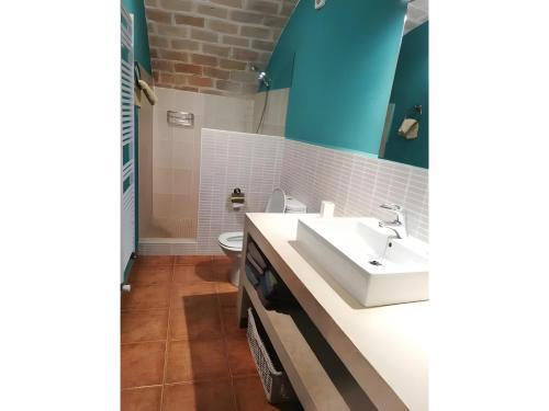 a bathroom with a sink and a toilet at Mas Pareta - La Parra 1 in Fonolleras
