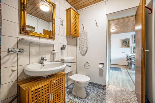 a bathroom with a sink and a toilet at Apartment Grundblick in Bad Grund