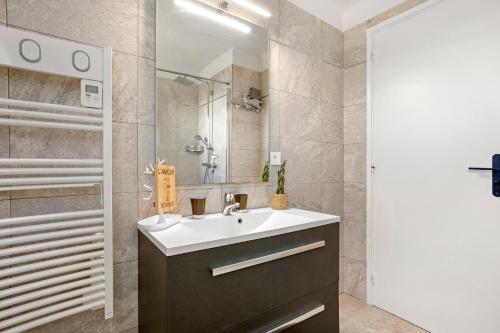 a bathroom with a sink and a mirror at Appartement Le Figuier in Fréjus