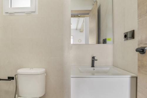 a bathroom with a white toilet and a sink at Apartamentos Habana 5 in Barbate