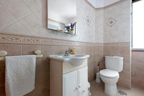 a bathroom with a toilet and a sink and a mirror at Marazul in Tacoronte