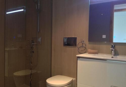 a bathroom with a shower and a toilet and a sink at Fantastic apartment in Torrevieja
