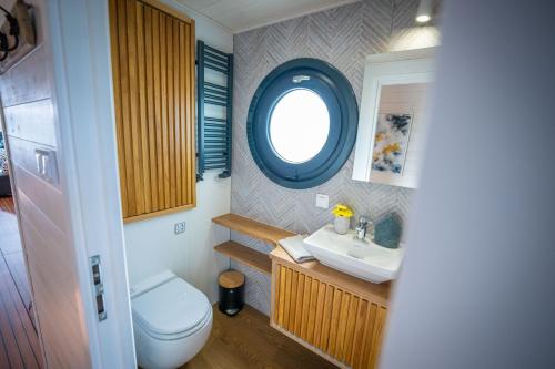 a bathroom with a toilet and a sink at Exklusives Naturerlebnis Roxy in Fürstenberg