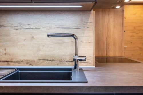 a kitchen sink with a faucet on a counter at Balbeinhof Apt Hirsch in Luson