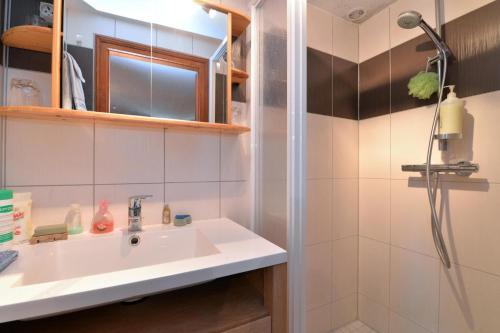 a bathroom with a sink and a shower at Les Pruniers - Orbey in Orbey