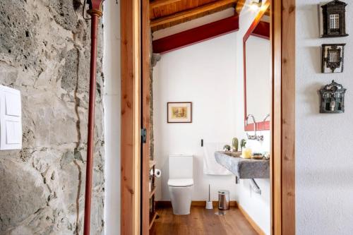 a bathroom with a sink and a toilet in a room at Ponta da Amora in Ponta Garça