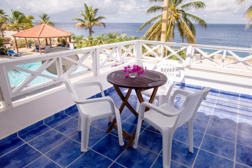 a table and chairs on a balcony with the ocean at Marazul Dive Resort in Sabana Westpunt