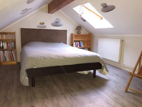 a bedroom with a large bed in a attic at Le Kiosque de Compostelle in Espaly-Saint-Marcel
