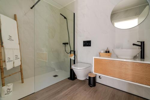 a bathroom with a toilet and a sink and a shower at Quinta do Outeirinho - Villa Deluxe in Celorico de Basto