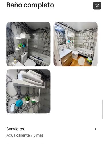 a collage of three pictures of a bathroom at Perlazul in Peniscola