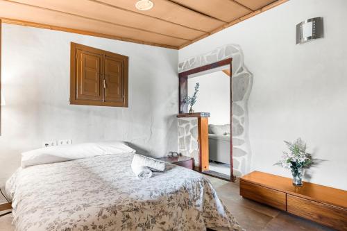 a bedroom with a bed and a large mirror at Finca Los Caleros - Algorfa in Algorfa