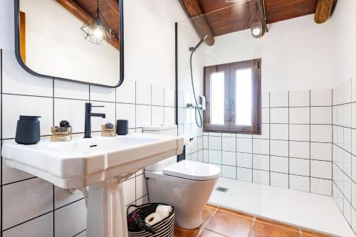 a bathroom with a sink and a toilet at Mas de Morera in Vall dʼAlba