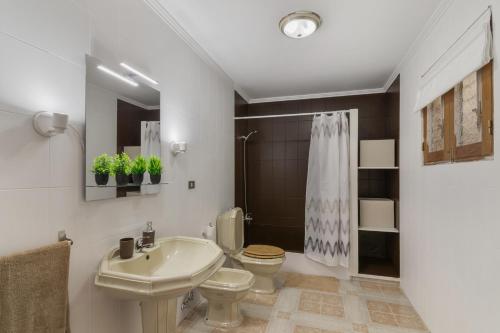 a bathroom with a sink and a toilet and a shower at Casa Zoiben in San Nicolás