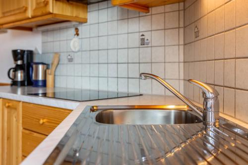 a stainless steel sink in a kitchen at Malsötscherhof Apt B in Villandro