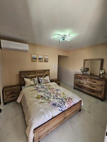 a bedroom with a large bed and a mirror at Happy stay297 in Paradera