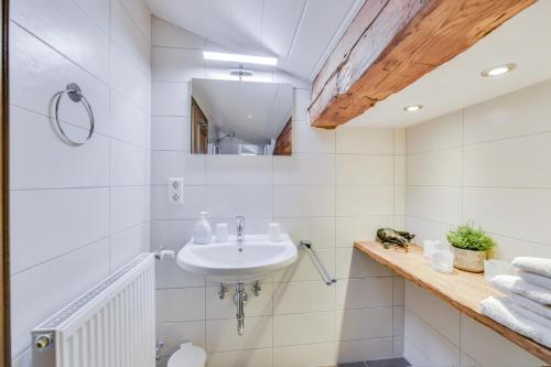 a bathroom with a sink and a mirror at Beim Kreuzfelder Zwiesel in Inzell