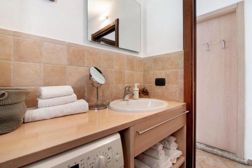 a bathroom with a sink and a mirror at Il nido del lago in Carriola
