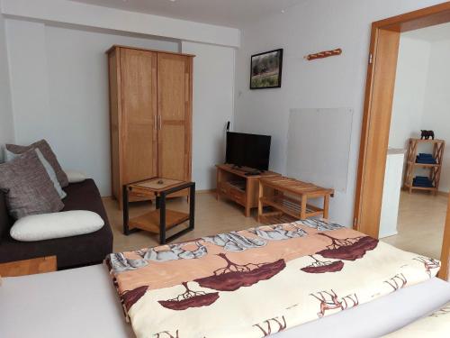 a living room with a bed and a tv at Apartment Schwär in Endingen