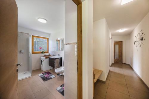 a bathroom with a sink and a toilet in a room at Tschafon Oberparnaihof in Collepietra