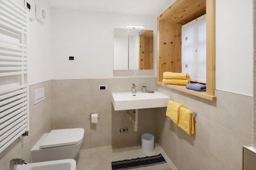 a bathroom with a toilet and a sink and a mirror at Tea da Anna e Luigi in Livigno