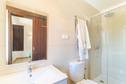 a bathroom with a toilet and a sink and a shower at Herdade da Tamanqueira in Pomar