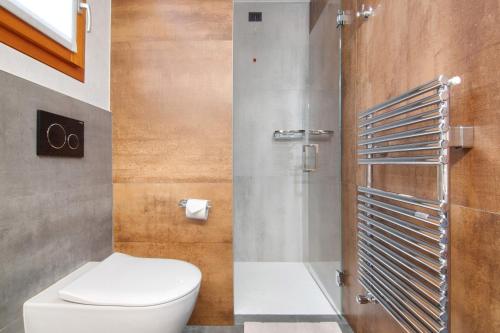 a bathroom with a toilet and a shower at Casa Nadia in Verceia