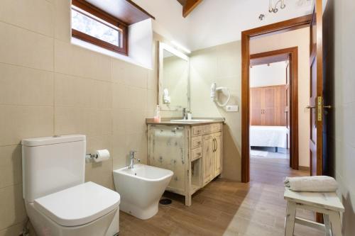 a bathroom with a toilet and a sink at Volcán 18 in Tanque