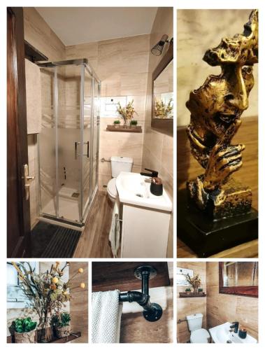 a collage of pictures of a bathroom with a shower at Sombrero Cordobé in Córdoba