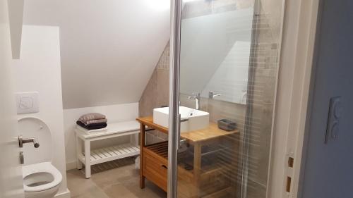 a bathroom with a sink and a toilet at La Trouverie in Laqueuille