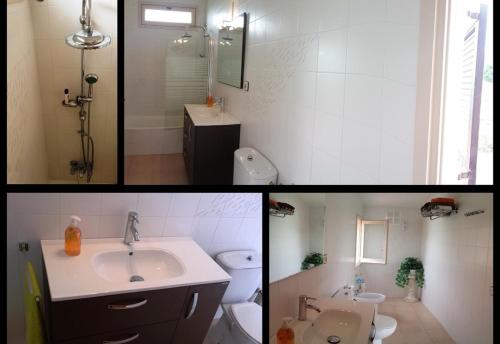 two pictures of a bathroom with a sink and a toilet at Villa 100 m from the beach in Roda de Bará