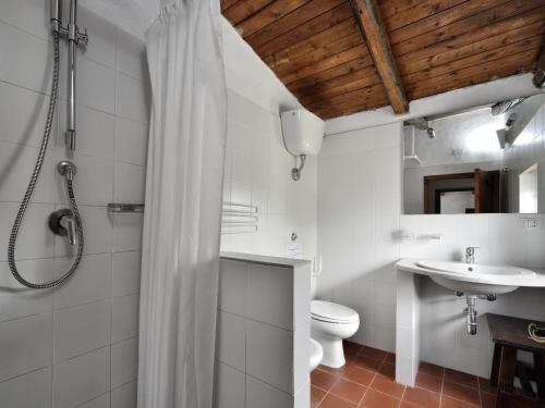a bathroom with a shower and a toilet and a sink at Finca Fiori 1 in Is Molas 