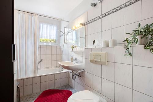 a white bathroom with a toilet and a sink at Fewo Waldfee in Höchenschwand