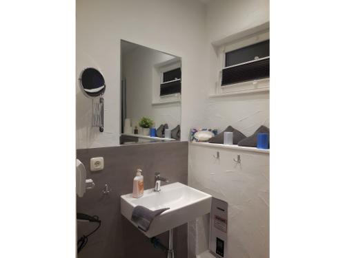 a bathroom with a sink and a mirror at Ferienhaus am Rheinpark in Kamp-Bornhofen