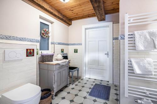 a bathroom with a toilet and a sink at Hof Diederichs in Bohmstedt